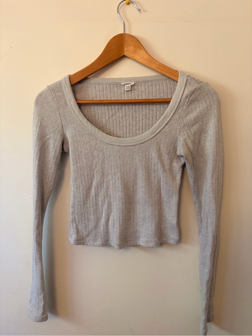 Garage Light Gray Ribbed Scoop Neck Long Sleeve Top